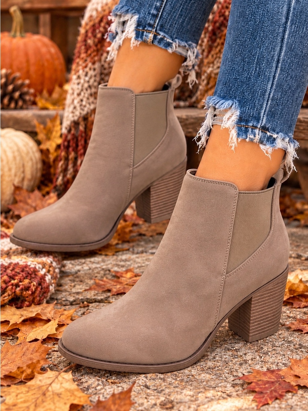 Pierre Dumas Womens Cammy-8 Taupe Faux Suede Ankle Boot